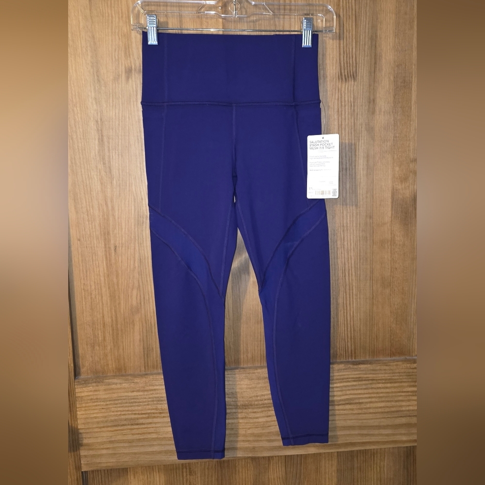 Athleta Purple Salutation High Rise Stash Pocket Mesh Leggings